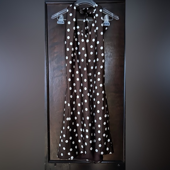 Show Me Your MuMu Jasmine Tie Mini Dress in Chocolate Brown Polka Dot Medium - Picture 3 of 4